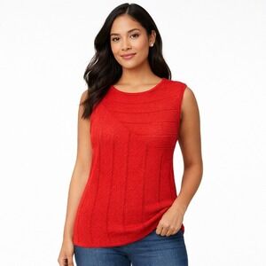EVAN-PICONE Red Sleeveless Knit Sweater Tank Top Size L Metallic Holiday Shimmer